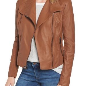 Marc New York Felix leather Moto jacket in Whiskey brown